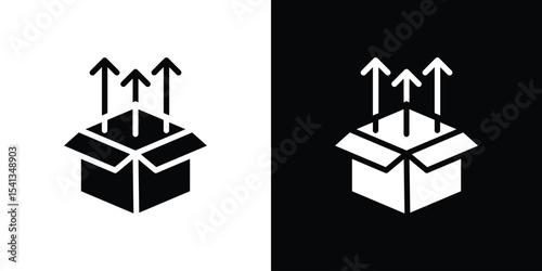 Product release icon in flat black solid vector set