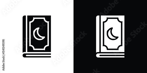Quran book icon in flat black solid vector set
