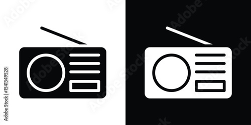 Radio icon in flat black solid vector set
