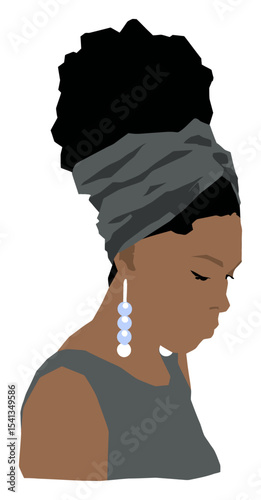 Stylish Woman with Head Wrap and Unique Earrings in Vector Art Style