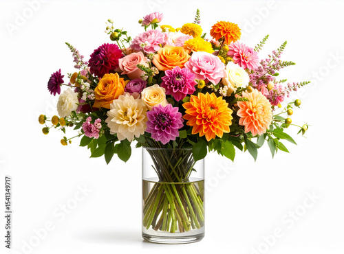 Wallpaper Mural Florero de vidrio con rosas, peonías y dalias sobre fondo blanco Torontodigital.ca