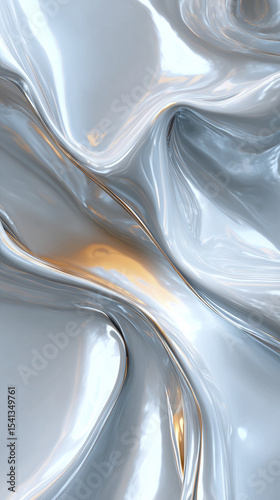Abstract flowing metallic forms with light reflection. Sleek and modern design. Light effects creating depth in abstract metallic landscape.