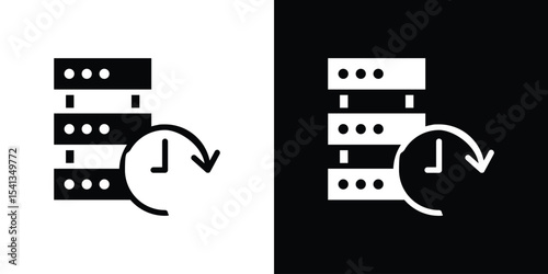 Real time data icon in flat black solid vector set
