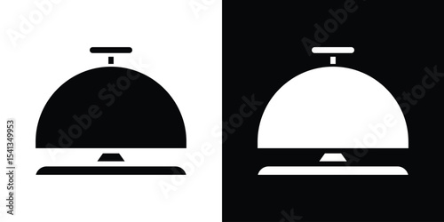 Reception bell icon in flat black solid vector set