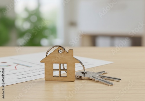 Wooden house keychain with keys