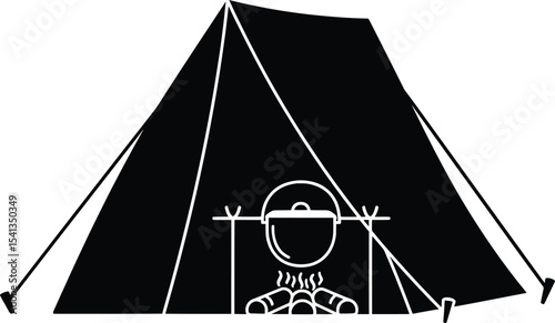Vector Art of a Tent with Cooking Scene in a Challenging Environment