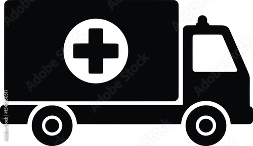 Refugee Support in Motion, Vector Illustration of Medical Truck in Crisis Environment