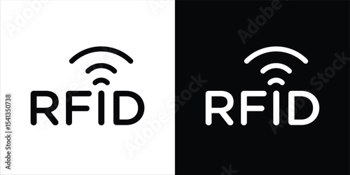 RFID icon in flat black solid vector set