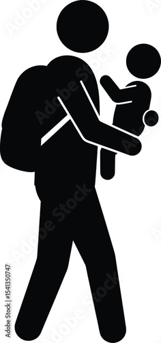 Vector Illustration of a Parent and Child Journeying to Safety in a Difficult Environment