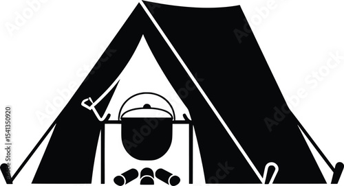 Refugee Camp Scene, Vector Illustration, Temporary Shelter, Outdoor Environment, Simple Viewpoint, Humanitarian Concept