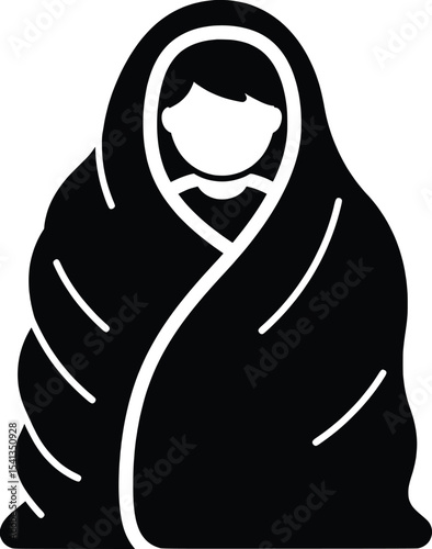 Refugee Illustration, Child in Blanket, Shelter Scene, Vector Art, Emotional Environment, Compassionate Viewpoint