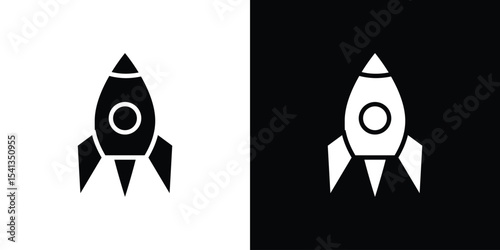 Rocket launch icon in flat black solid vector set