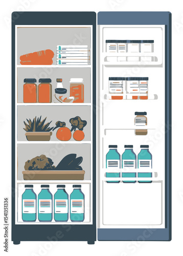 Detailed Illustration of a Modern Refrigerator with Fresh Products
