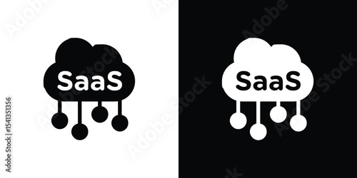 SaaS icon in flat black solid vector set