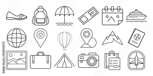 Collection of travel icons line art style simple minimalist design