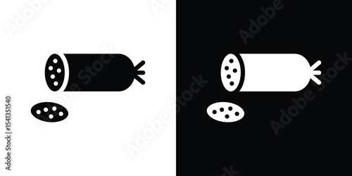 Salami icon in flat black solid vector set