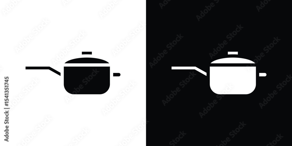 Obraz premium Sauce pan icon in flat black solid vector set