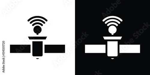 Satellite icon in flat black solid vector set