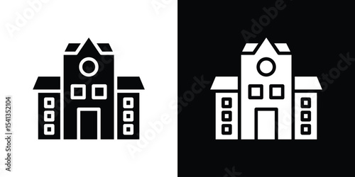 school icon in flat black solid vector set