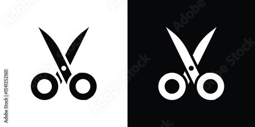 Scissors icon in flat black solid vector set