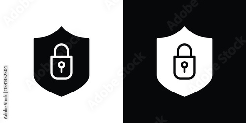 Security icon in flat black solid vector set