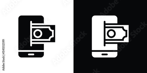 Send money smartphone icon in flat black solid vector set