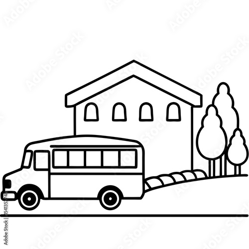 School bus at elementary school building