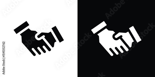 Shake hands icon in flat black solid vector set