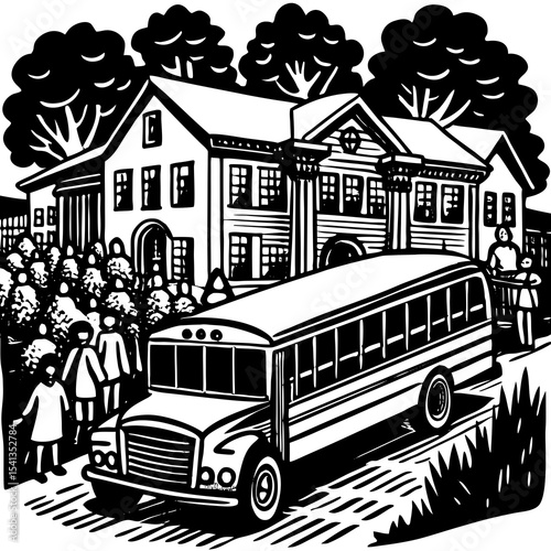 School bus arriving at elementary school