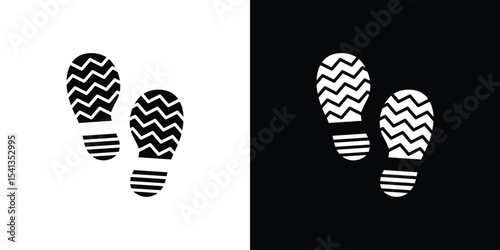 Shoe print icon in flat black solid vector set