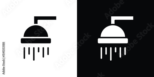 Shower icon in flat black solid vector set