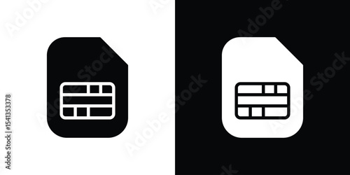 Sim card icon in flat black solid vector set