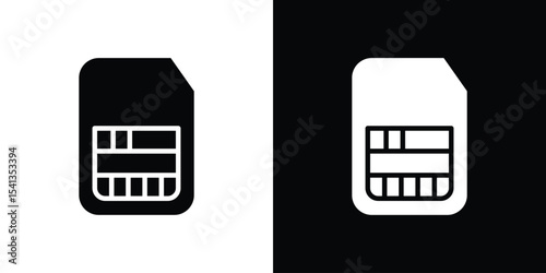 Sim card icon in flat black solid vector set