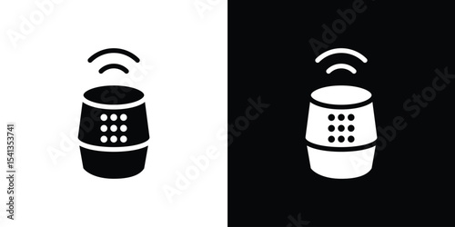 Smart speaker icon in flat black solid vector set