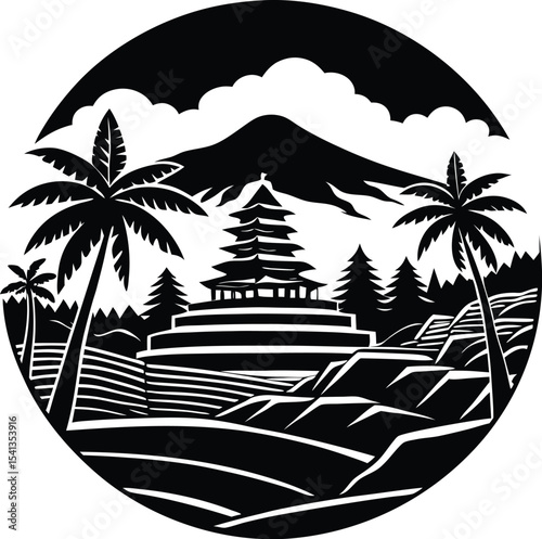Bali Rice Terraces With Mountain Backdrop