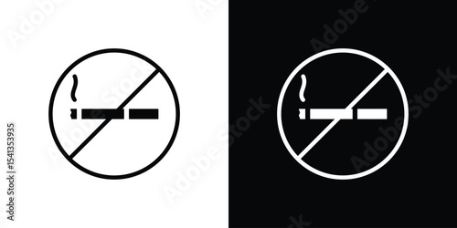 Smoking ban icon in flat black solid vector set