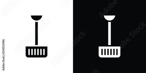Snow shovel icon in flat black solid vector set
