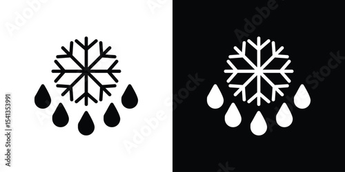 Snowflake droplets icon in flat black solid vector set