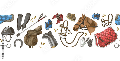 Horse riding seamless border vector