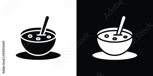 Soup icon in flat black solid vector set