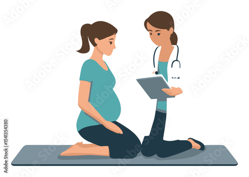 Mother-To-Be Consults Doctor in Friendly Prenatal Checkup Illustration