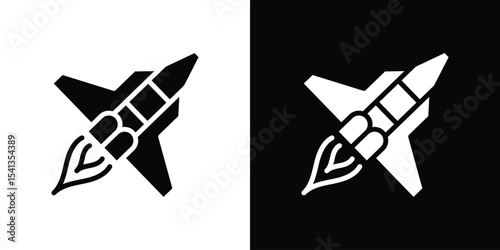 Space shuttle icon in flat black solid vector set