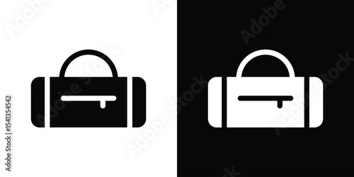 Sports bag icon in flat black solid vector set