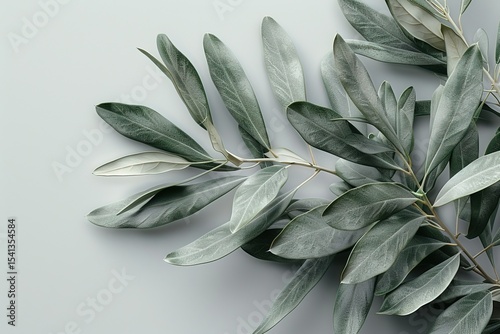 A some olive leaves on white background