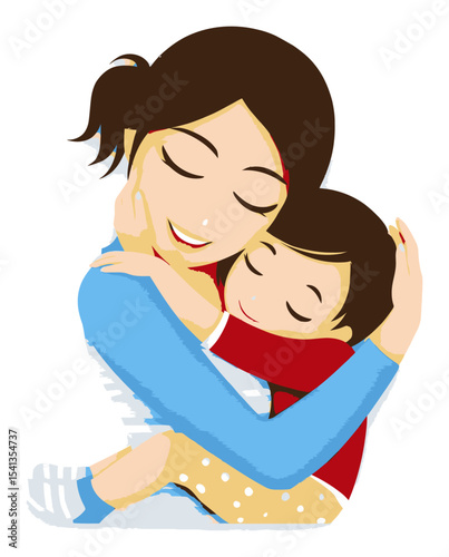 Cartoon Mother and Child Embracing in a Heartwarming Vector Style