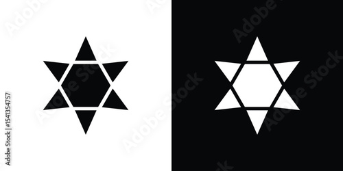 Star of David icon in flat black solid vector set
