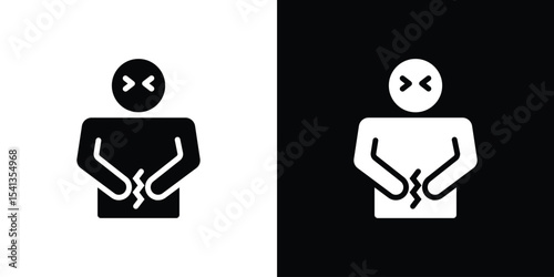 Stomachache icon in flat black solid vector set