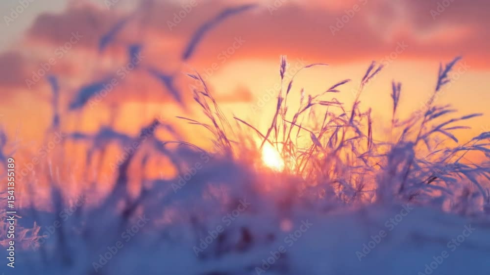 Winters glow Sunrise illuminates frosty field Winters glow Sunrise illuminates frosty field