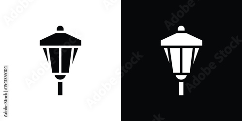 Street lamp icon in flat black solid vector set