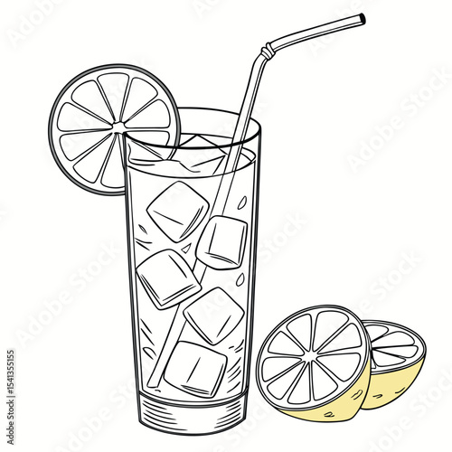 A refreshing glass of cold lemonade or citrus cocktail with lemon, lime, and ice, perfect for a summer drink